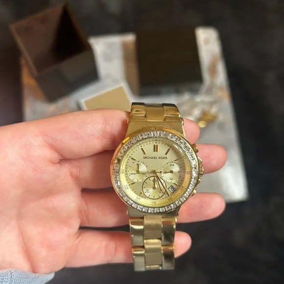 Michael Kors Gold Chronograph Watch with Crystal Bezel - Picture 2 of 4